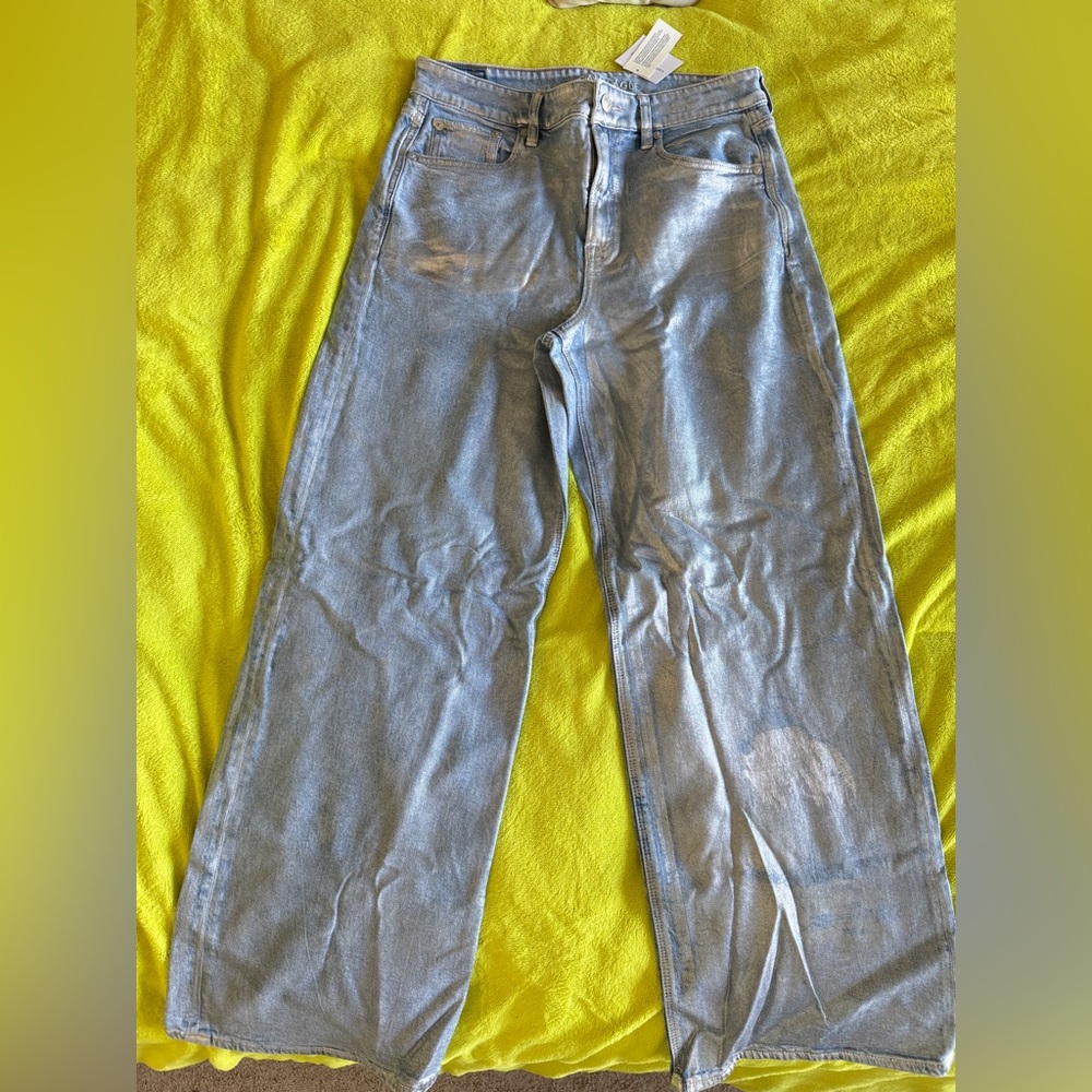 American Eagle Outfitters Silver Metallic Denim Jeans